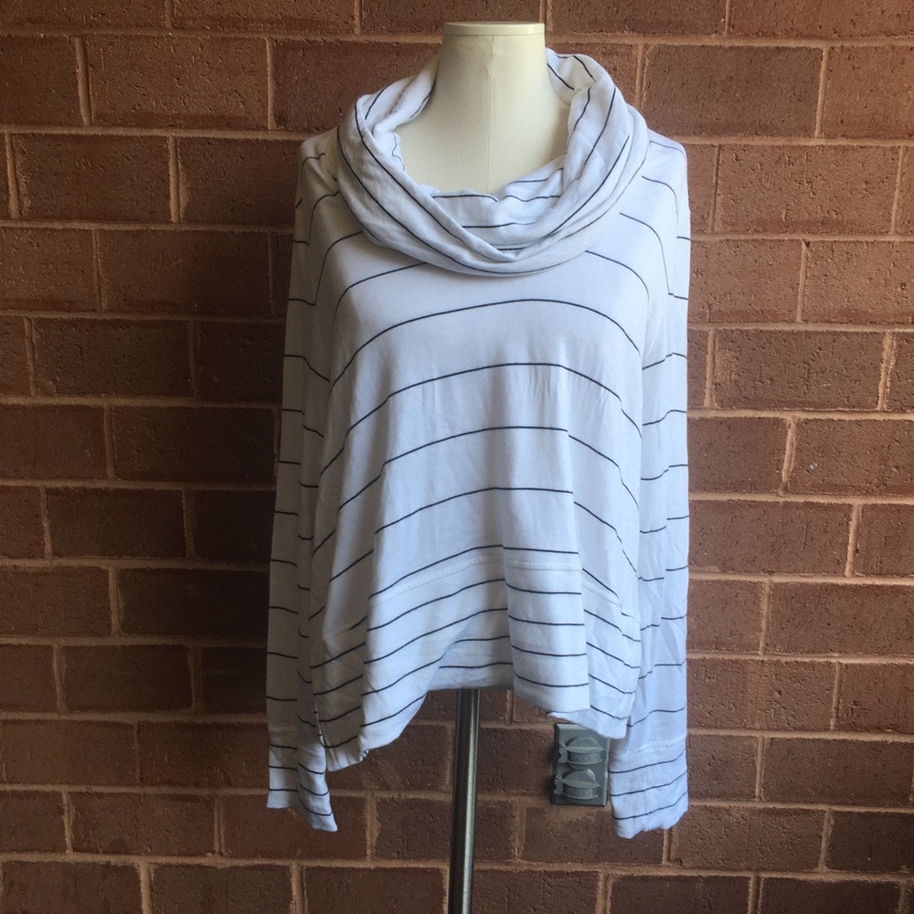 Lou & Grey Cropped Cowl Neck Striped Long Sleeve Pullover